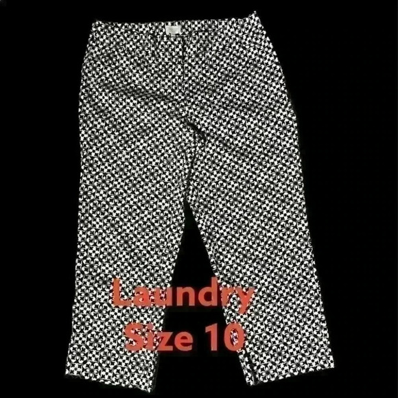 LAUNDRY By SHELY SEGAL CROPPED black and white pants capris bottoms SIZE 10 - Picture 1 of 7
